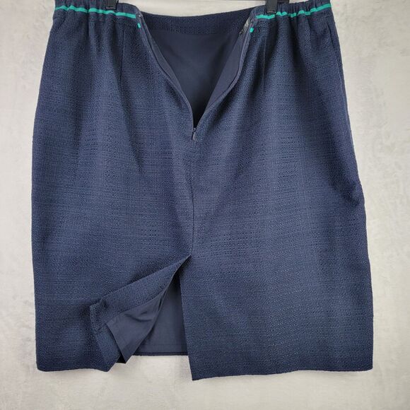 Talbots Skirt Size 18W Pencil Knee Length Zip Slit Green Trim Navy Tweed Office - Picture 5 of 9